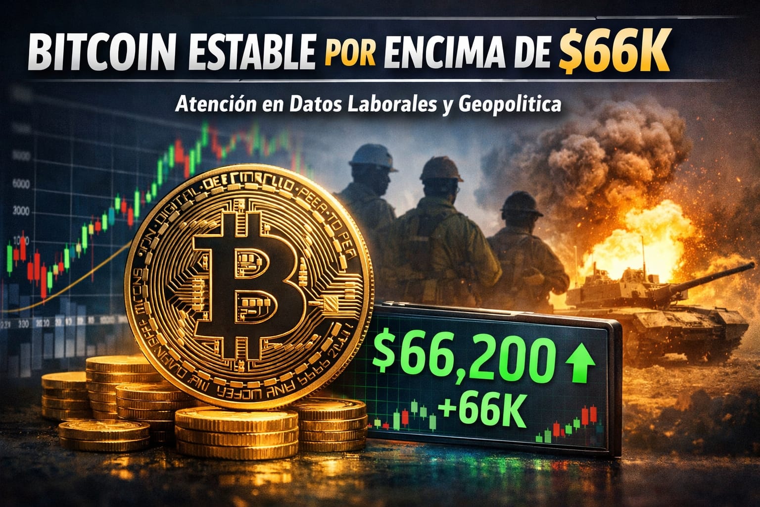 Bitcoin estable por encima de $66K con atención en datos laborales y geopolítica