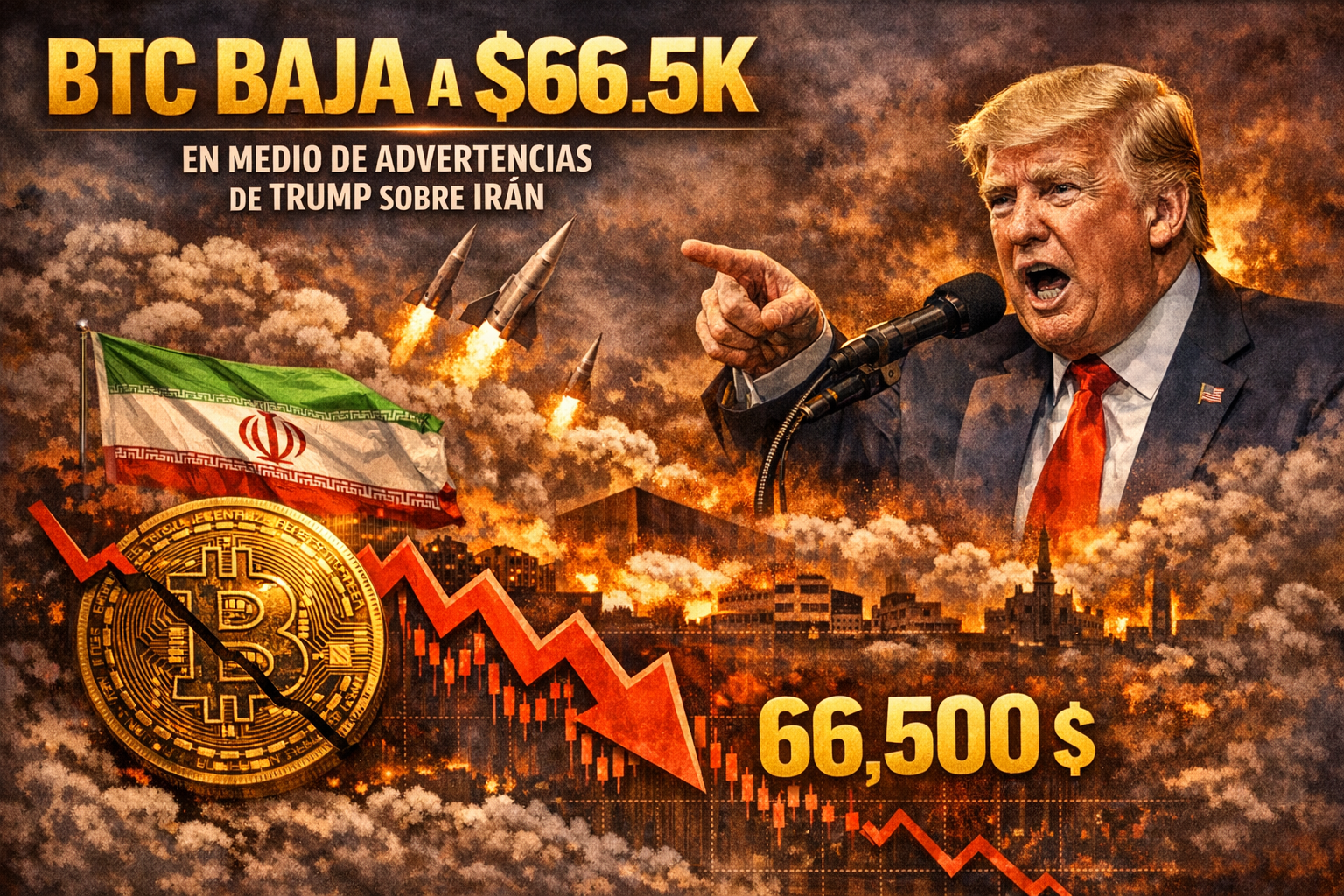 BTC baja a $66.5K en medio de advertencias de Trump sobre Irán