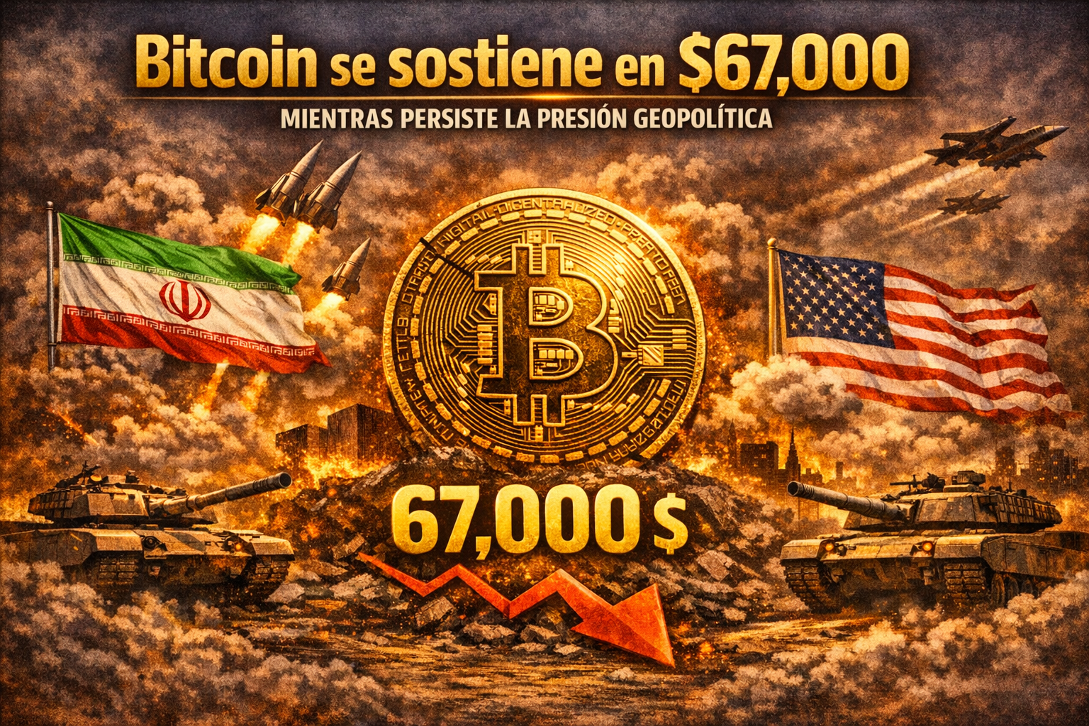 Bitcoin se sostiene en $67,000 mientras persiste la presión geopolítica